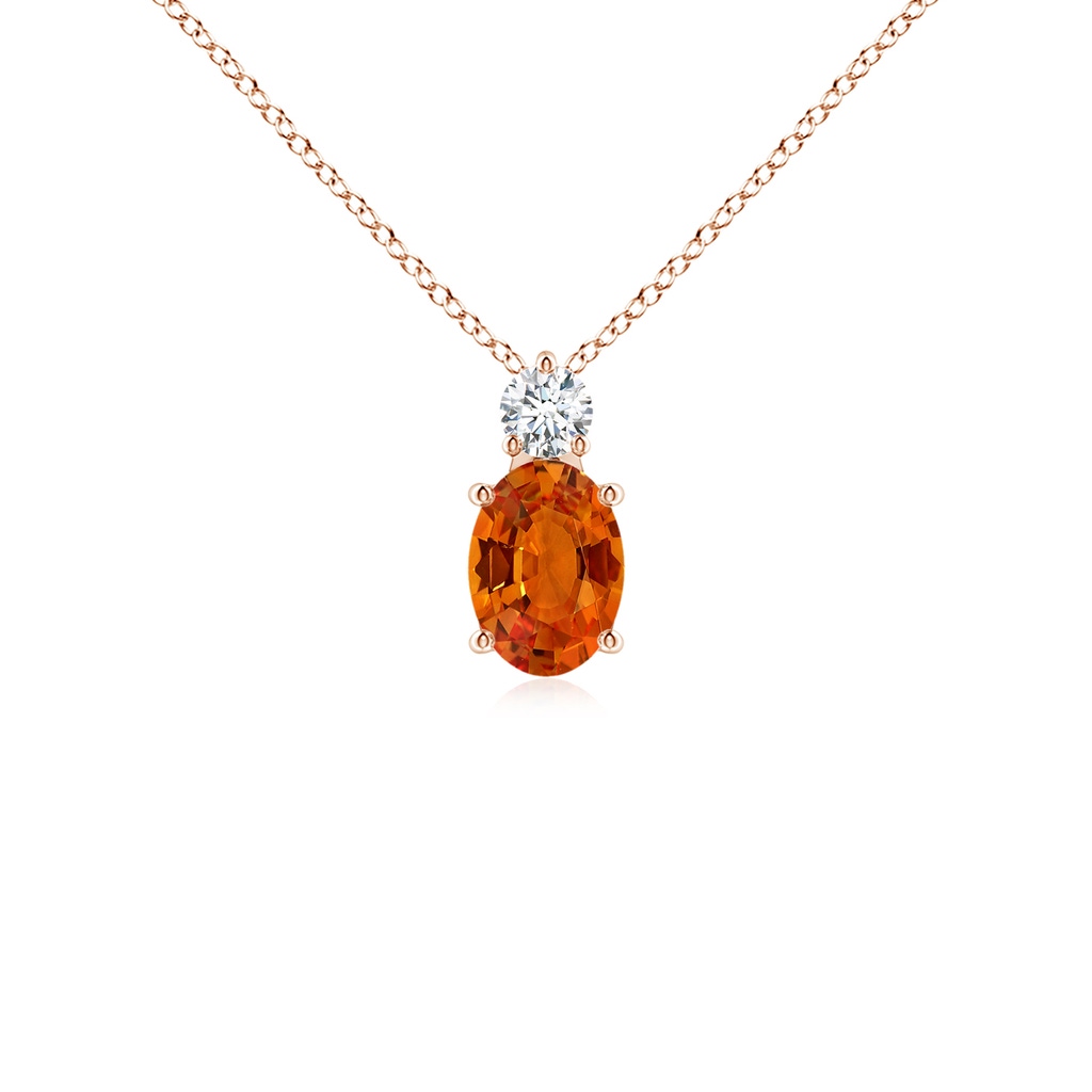 7x5mm AAAA Oval Orange Sapphire Solitaire Pendant with Diamond in Rose Gold