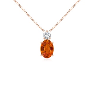 7x5mm AAAA Oval Orange Sapphire Solitaire Pendant with Diamond in Rose Gold