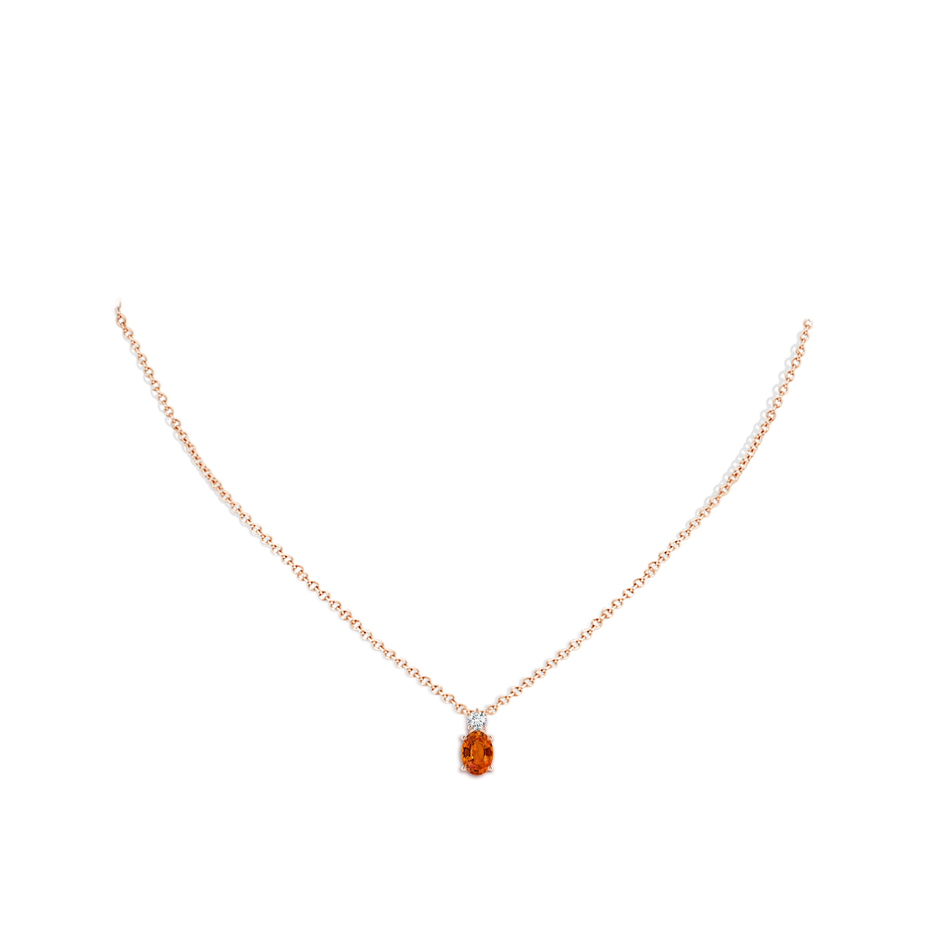 7x5mm AAAA Oval Orange Sapphire Solitaire Pendant with Diamond in Rose Gold body-neck