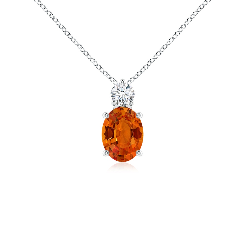 8x6mm AAAA Oval Orange Sapphire Solitaire Pendant with Diamond in White Gold