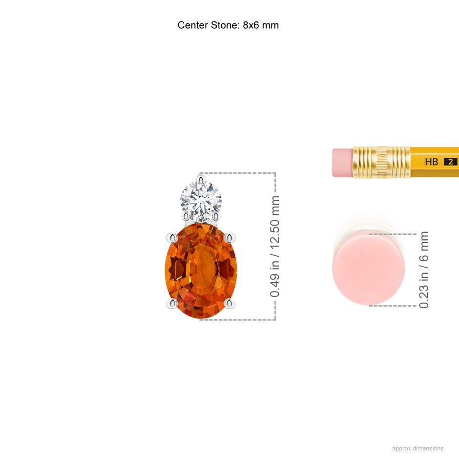 8x6mm AAAA Oval Orange Sapphire Solitaire Pendant with Diamond in White Gold ruler