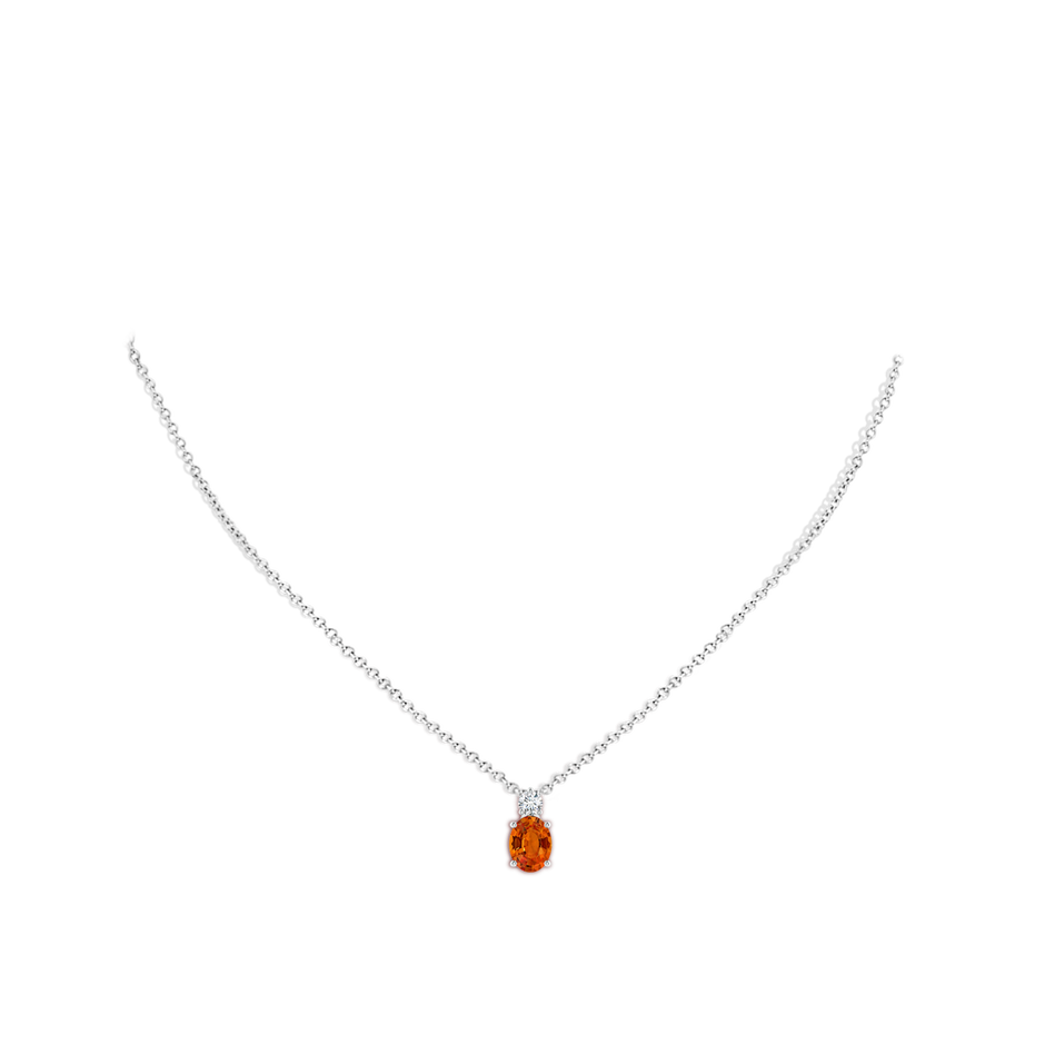 8x6mm AAAA Oval Orange Sapphire Solitaire Pendant with Diamond in White Gold body-neck