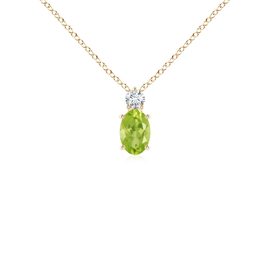 6x4mm AA Oval Peridot Solitaire Pendant with Diamond in Yellow Gold 