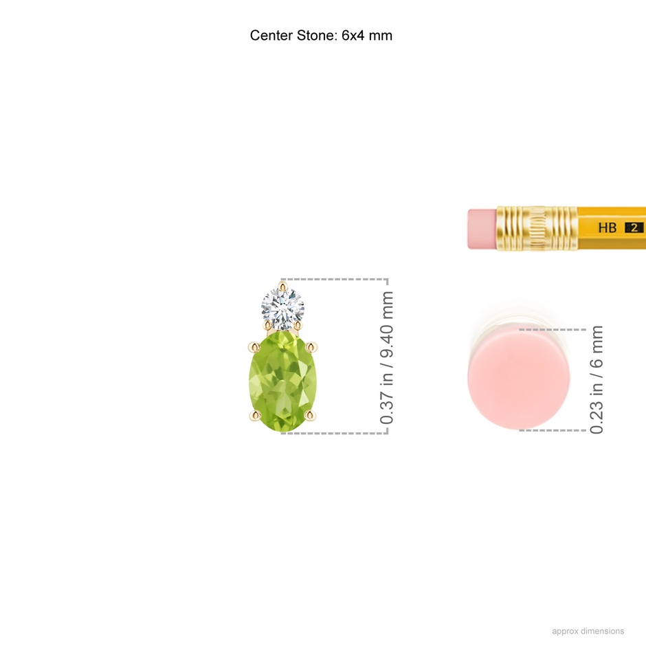 6x4mm AA Oval Peridot Solitaire Pendant with Diamond in Yellow Gold ruler