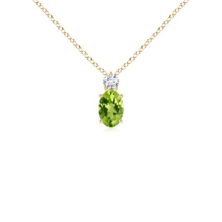 6x4mm AAA Oval Peridot Solitaire Pendant with Diamond in Yellow Gold