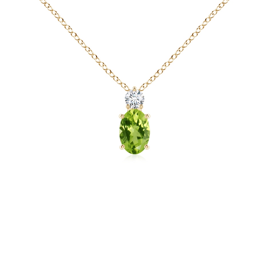 6x4mm AAA Oval Peridot Solitaire Pendant with Diamond in Yellow Gold 