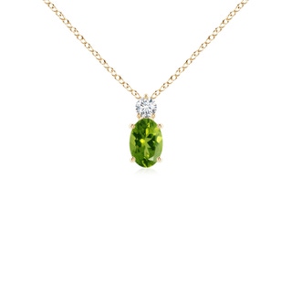 6x4mm AAAA Oval Peridot Solitaire Pendant with Diamond in 9K Yellow Gold