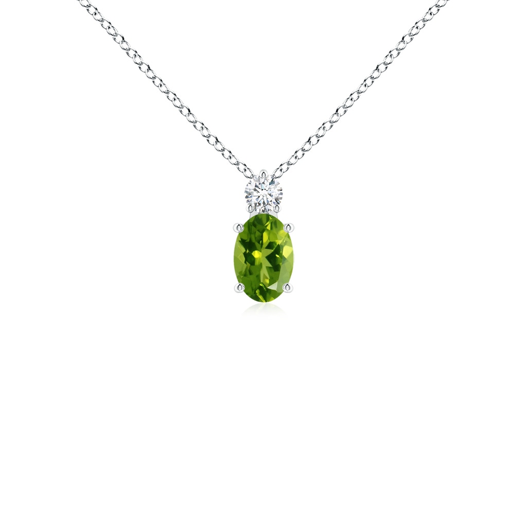 6x4mm AAAA Oval Peridot Solitaire Pendant with Diamond in P950 Platinum