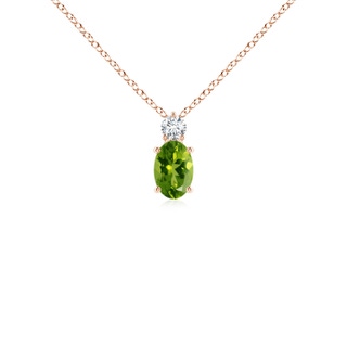 6x4mm AAAA Oval Peridot Solitaire Pendant with Diamond in Rose Gold