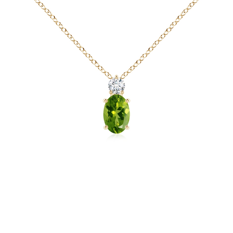 6x4mm AAAA Oval Peridot Solitaire Pendant with Diamond in Yellow Gold 