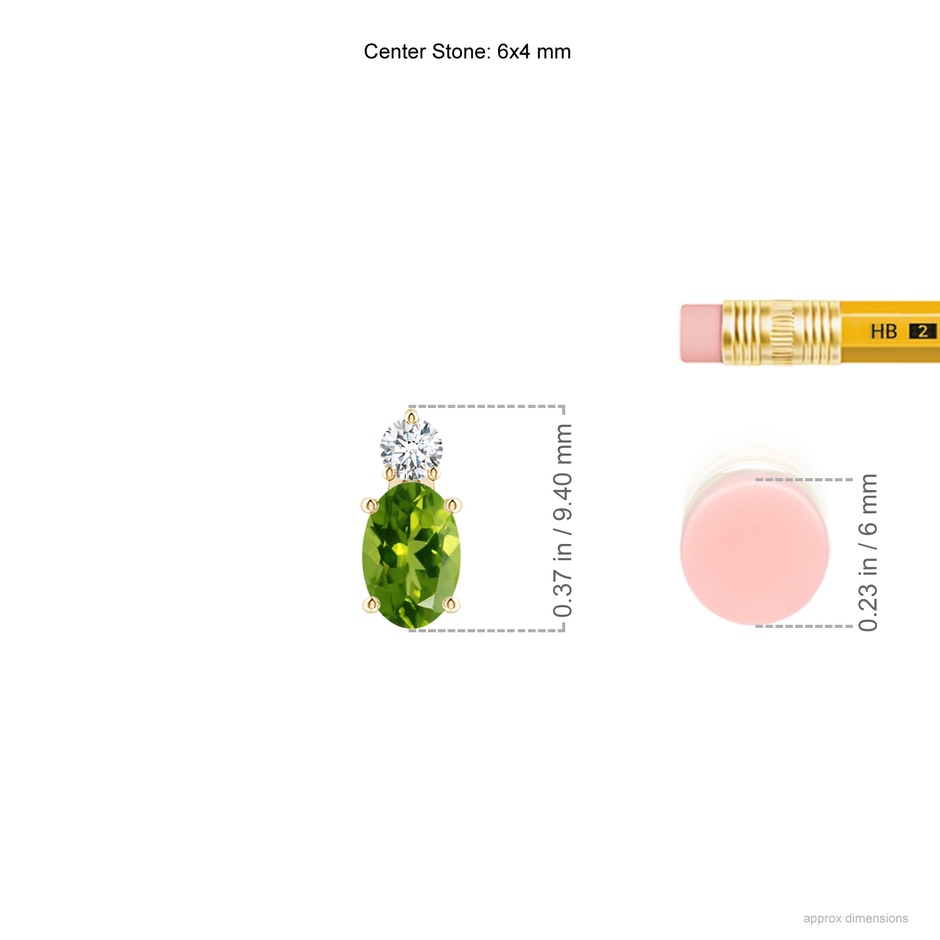 6x4mm AAAA Oval Peridot Solitaire Pendant with Diamond in Yellow Gold ruler