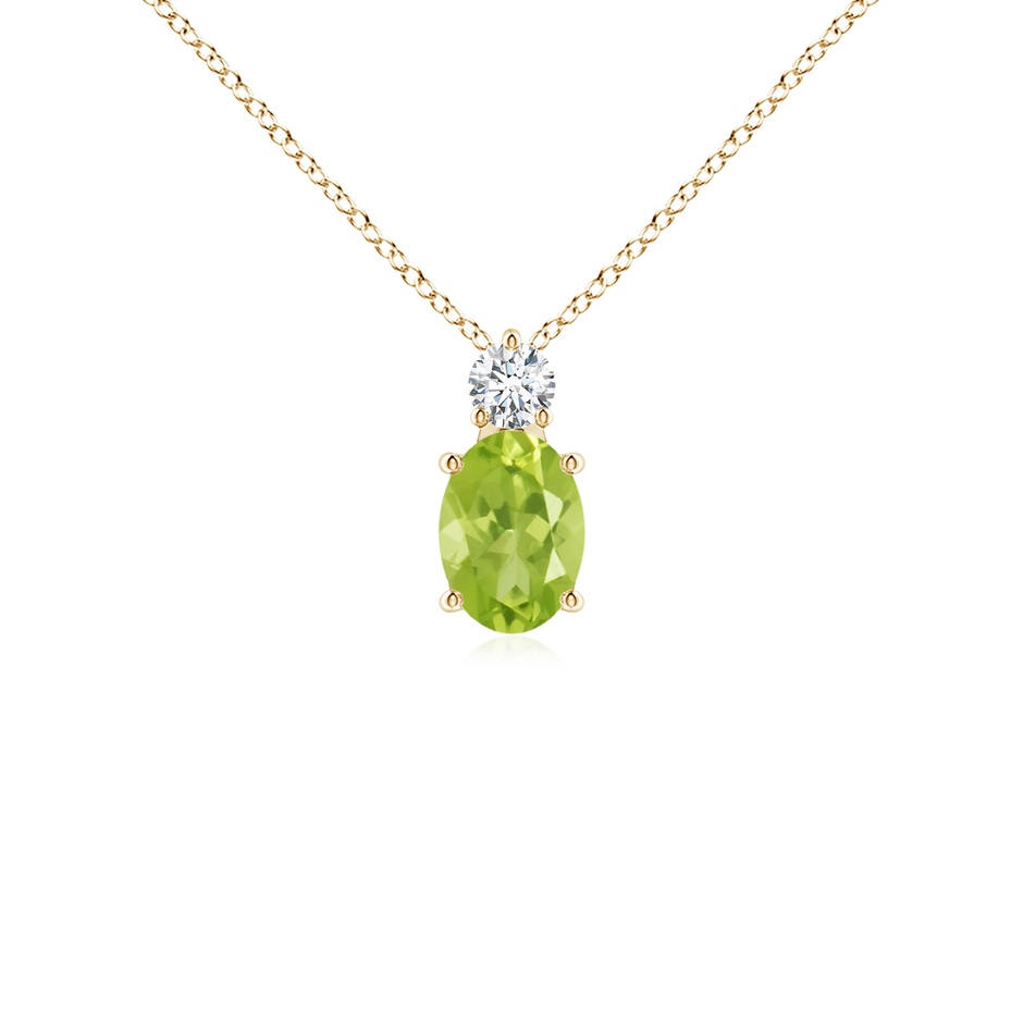 7x5mm AA Oval Peridot Solitaire Pendant with Diamond in Yellow Gold 