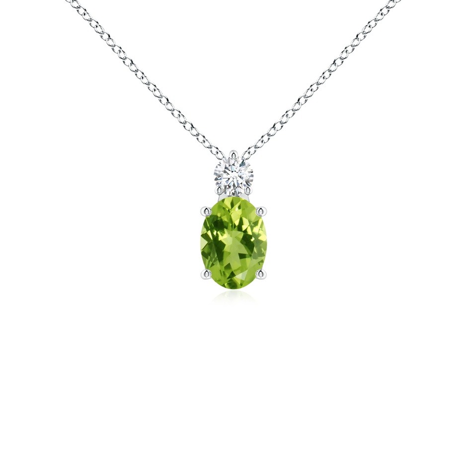 7x5mm AAA Oval Peridot Solitaire Pendant with Diamond in White Gold 
