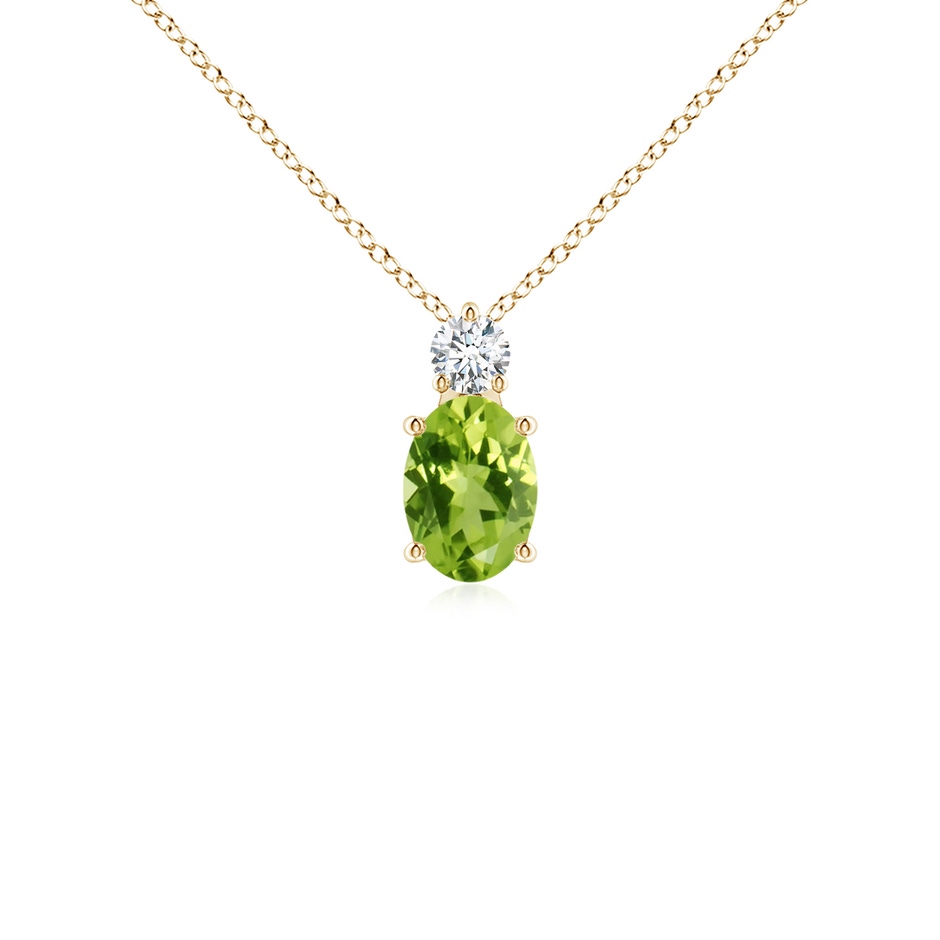 7x5mm AAA Oval Peridot Solitaire Pendant with Diamond in Yellow Gold 