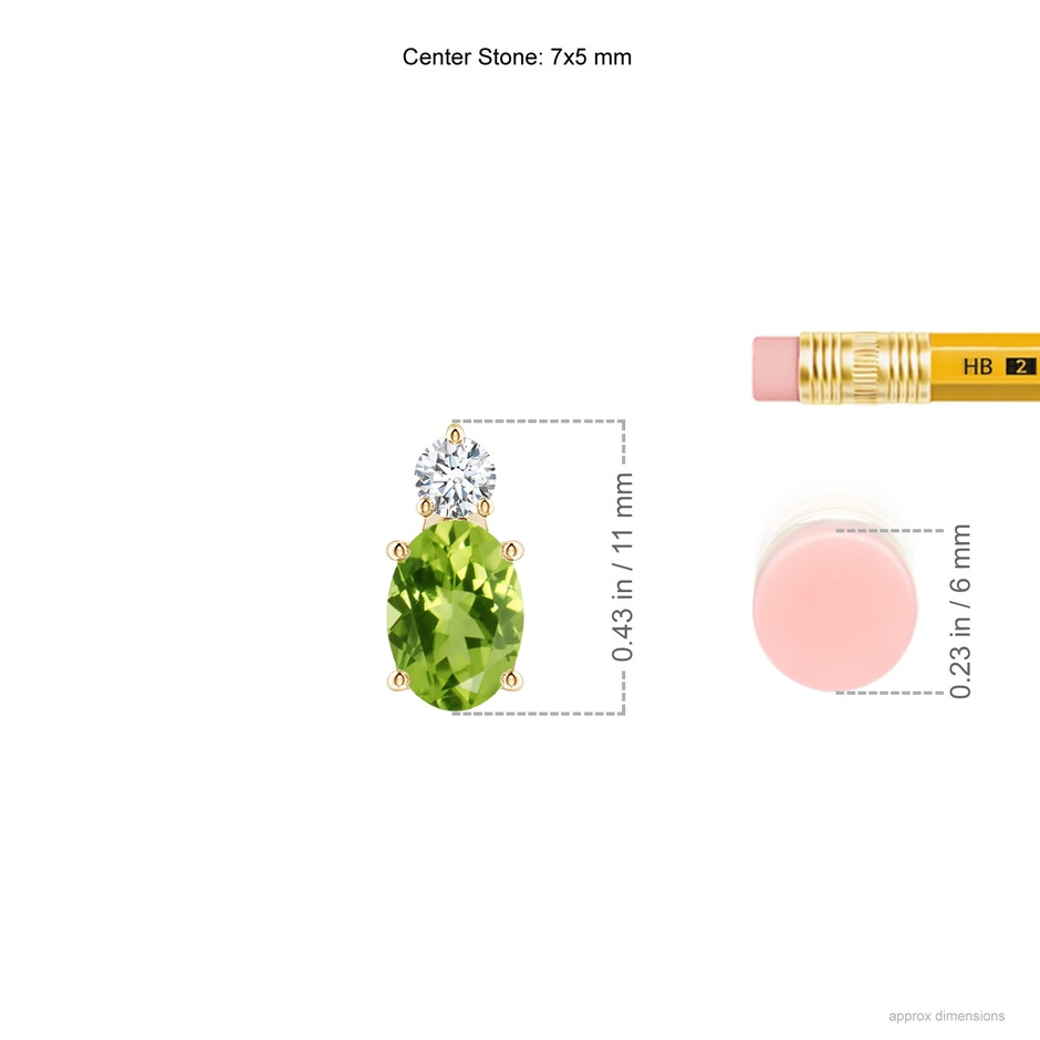7x5mm AAA Oval Peridot Solitaire Pendant with Diamond in Yellow Gold ruler