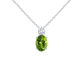 7x5mm AAAA Oval Peridot Solitaire Pendant with Diamond in P950 Platinum