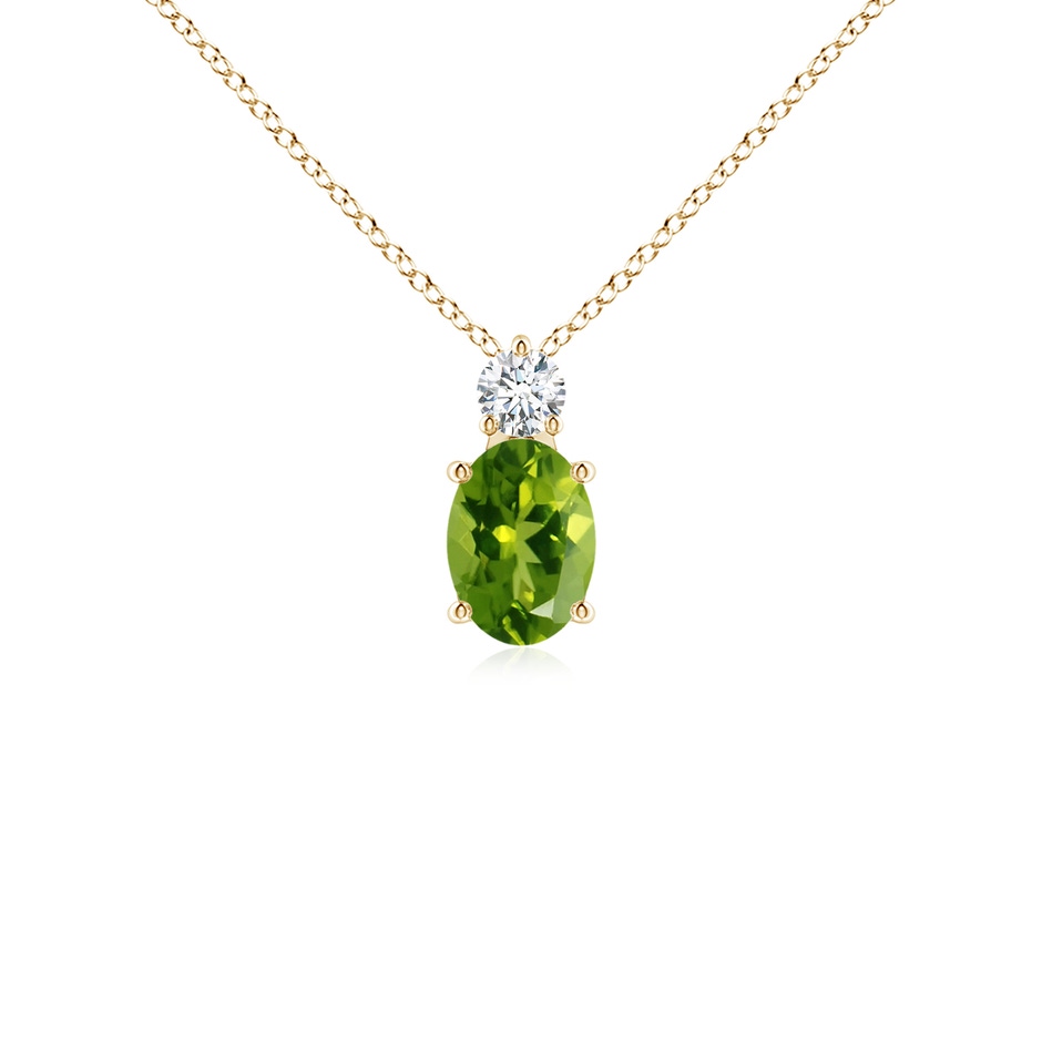 7x5mm AAAA Oval Peridot Solitaire Pendant with Diamond in Yellow Gold 