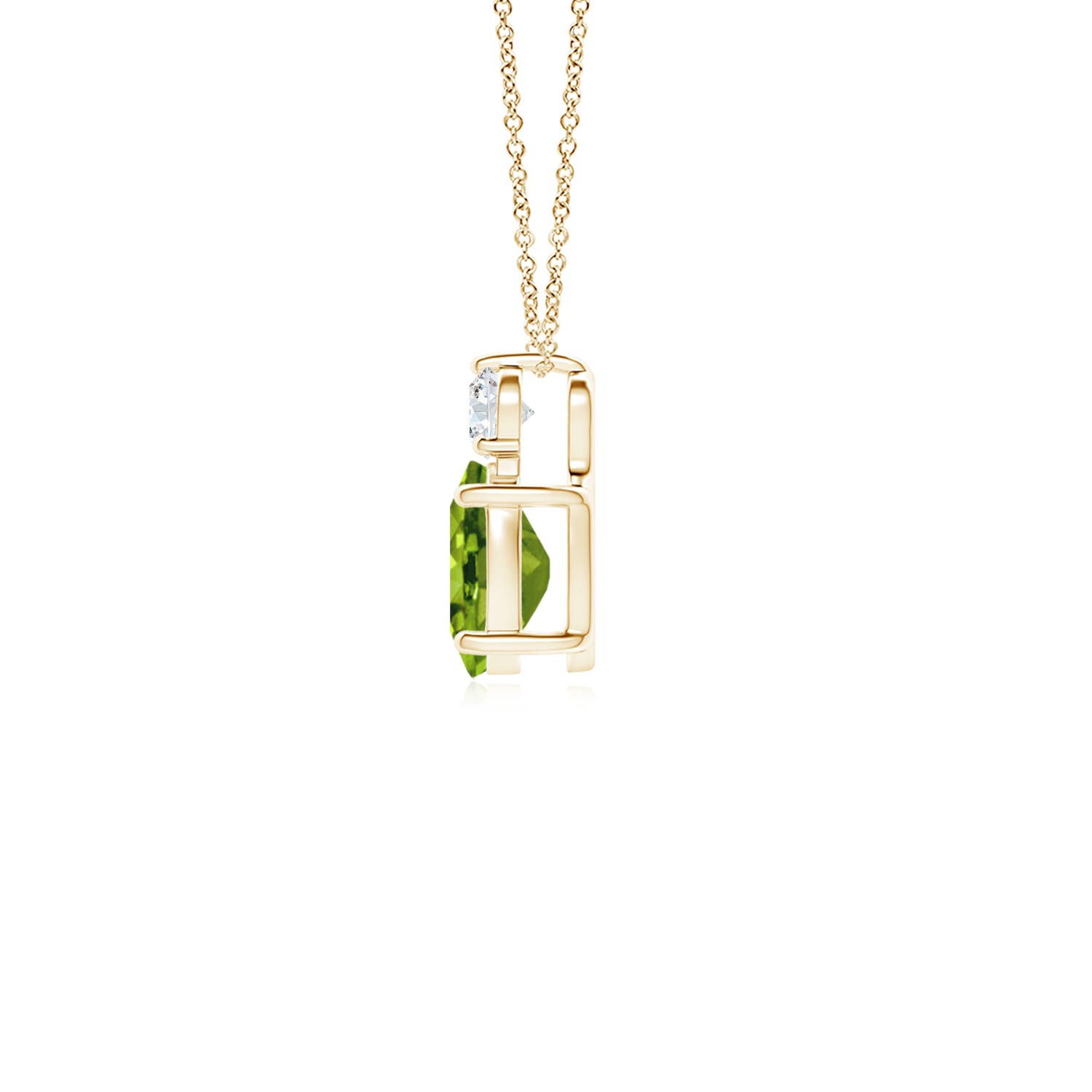7x5mm AAAA Oval Peridot Solitaire Pendant with Diamond in Yellow Gold - side 2