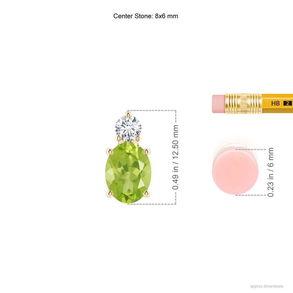 8x6mm AA Oval Peridot Solitaire Pendant with Diamond in Yellow Gold ruler