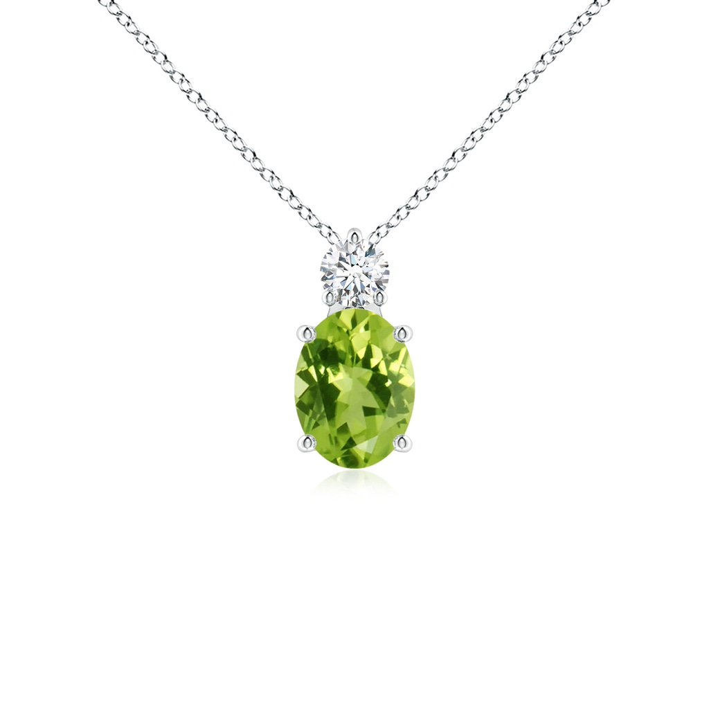 8x6mm AAA Oval Peridot Solitaire Pendant with Diamond in White Gold