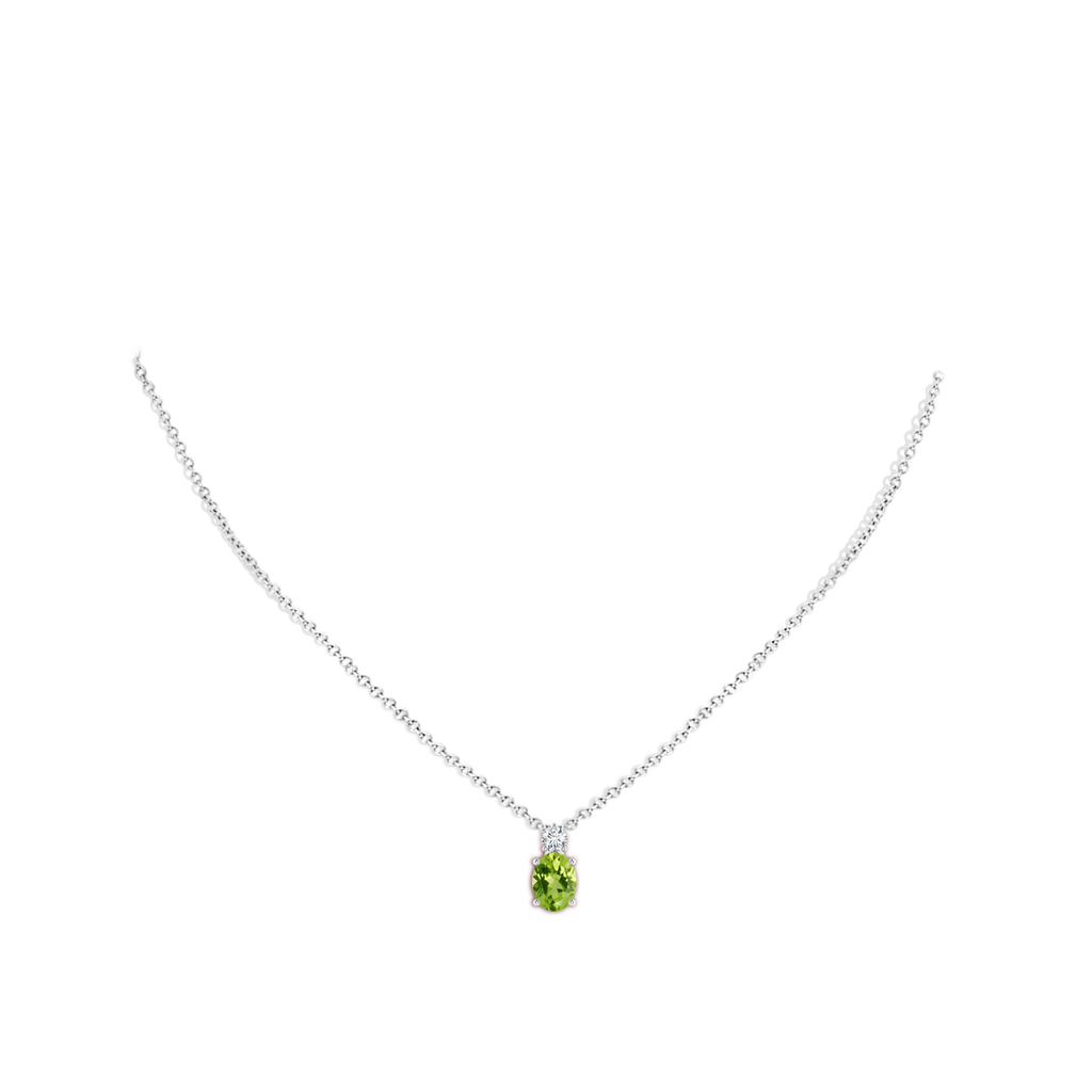 8x6mm AAA Oval Peridot Solitaire Pendant with Diamond in White Gold pen