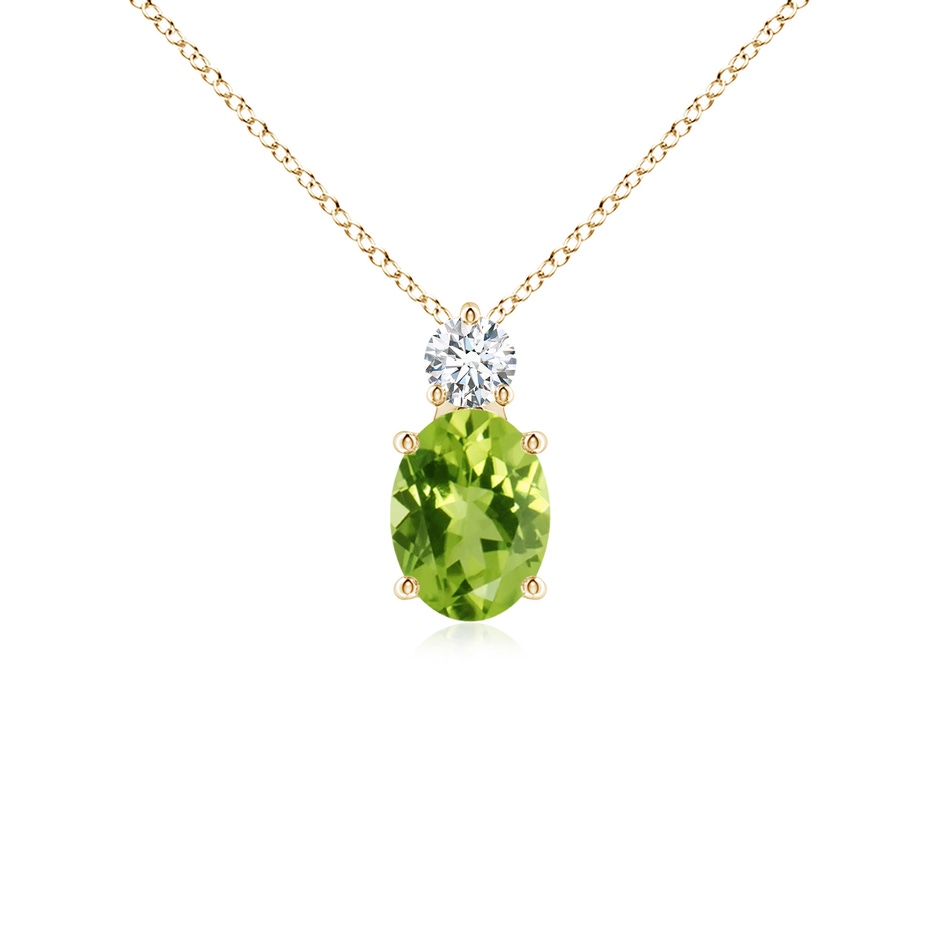 8x6mm AAA Oval Peridot Solitaire Pendant with Diamond in Yellow Gold 
