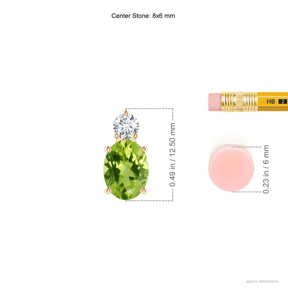 8x6mm AAA Oval Peridot Solitaire Pendant with Diamond in Yellow Gold ruler