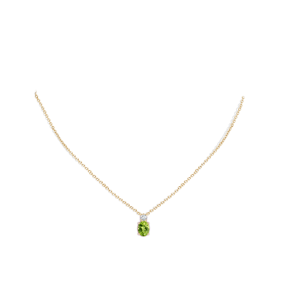 8x6mm AAA Oval Peridot Solitaire Pendant with Diamond in Yellow Gold pen