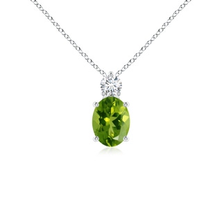 8x6mm AAAA Oval Peridot Solitaire Pendant with Diamond in P950 Platinum