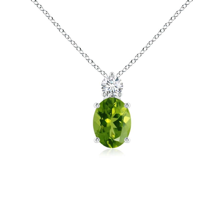 8x6mm AAAA Oval Peridot Solitaire Pendant with Diamond in P950 Platinum 