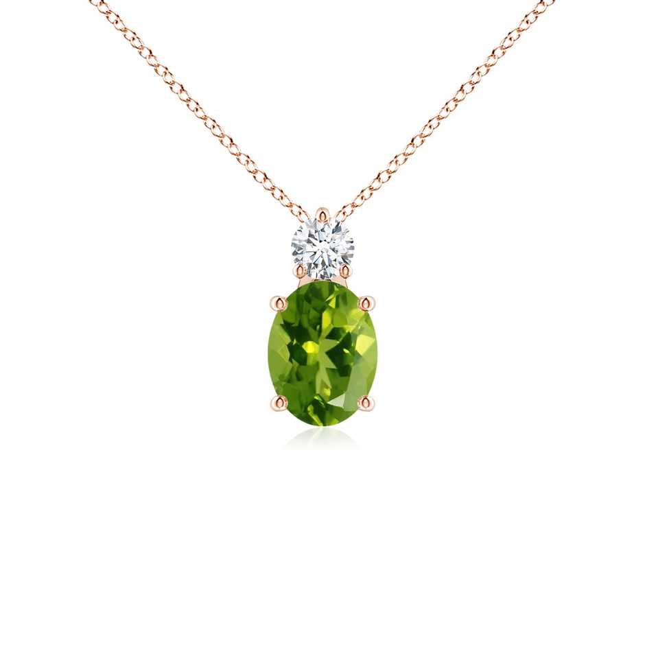 8x6mm AAAA Oval Peridot Solitaire Pendant with Diamond in Rose Gold 