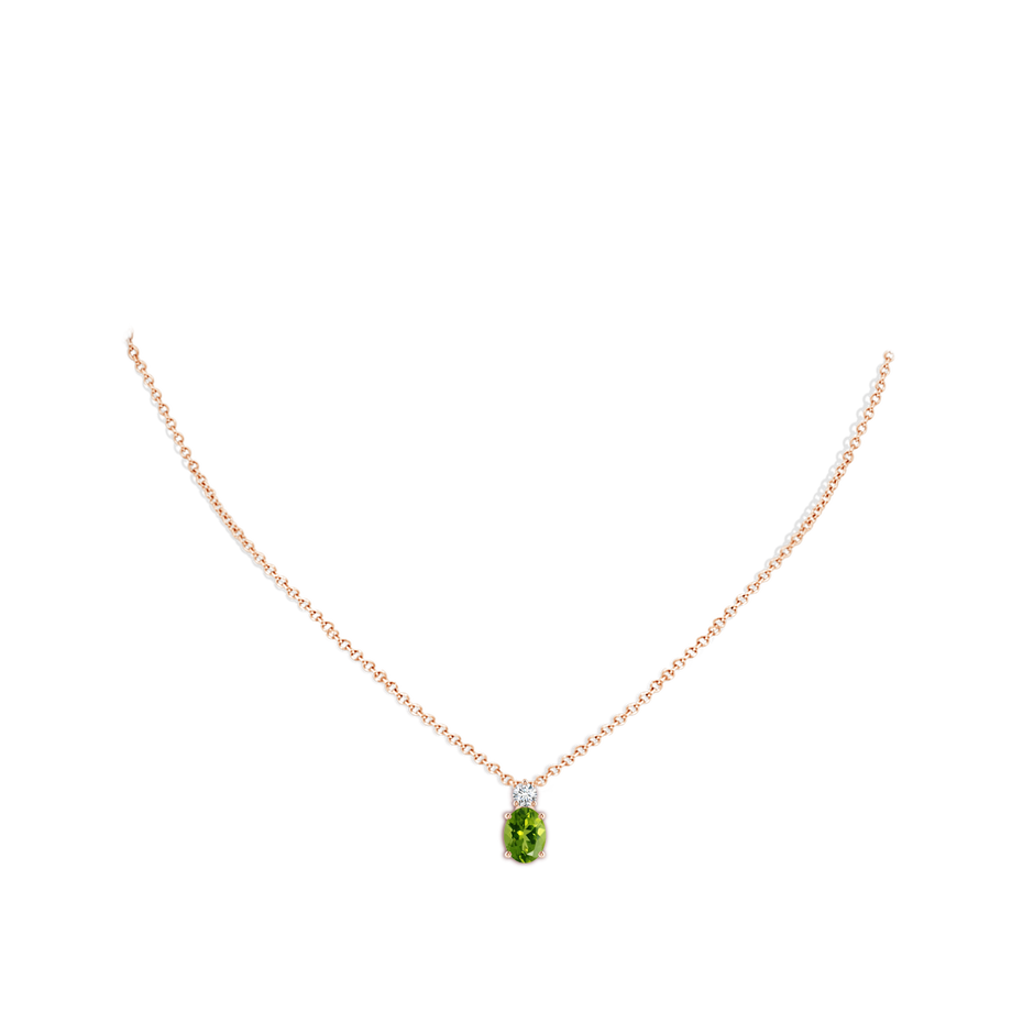 8x6mm AAAA Oval Peridot Solitaire Pendant with Diamond in Rose Gold pen