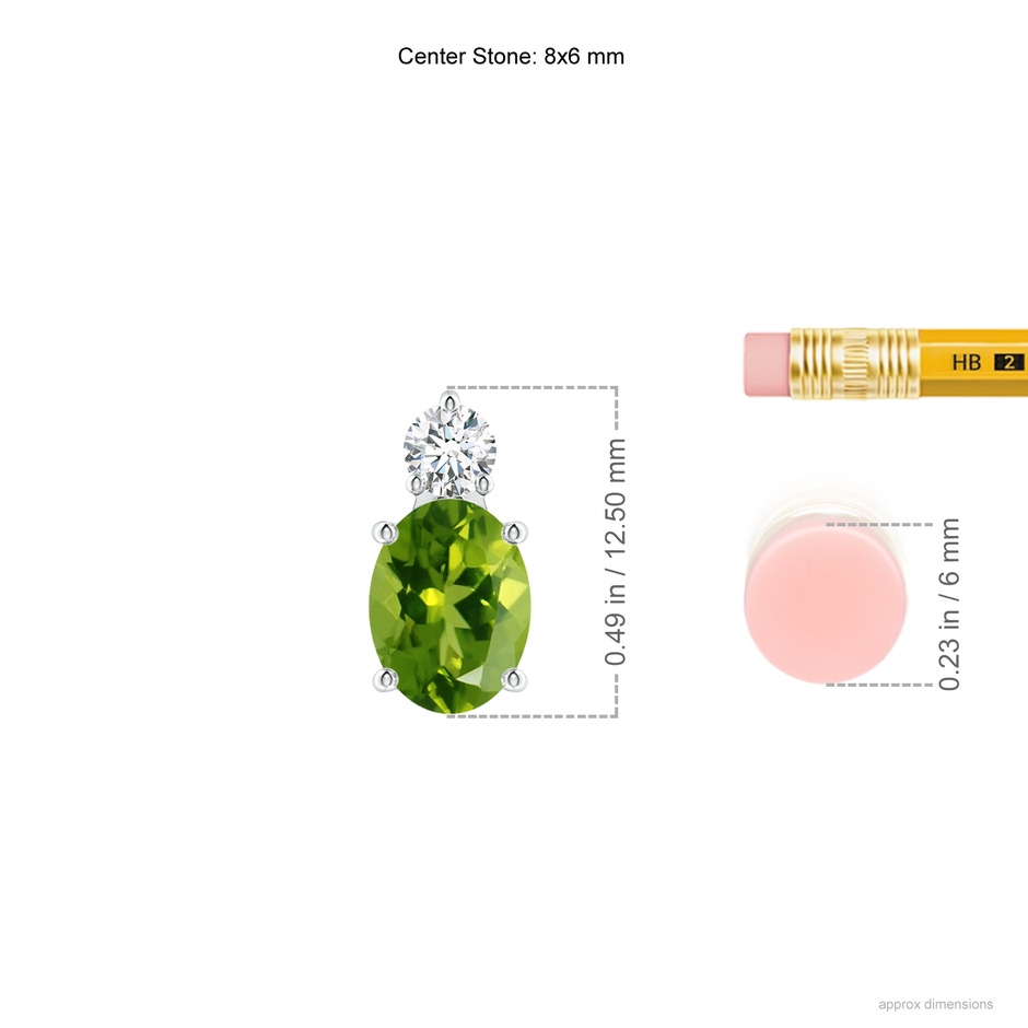 8x6mm AAAA Oval Peridot Solitaire Pendant with Diamond in White Gold ruler