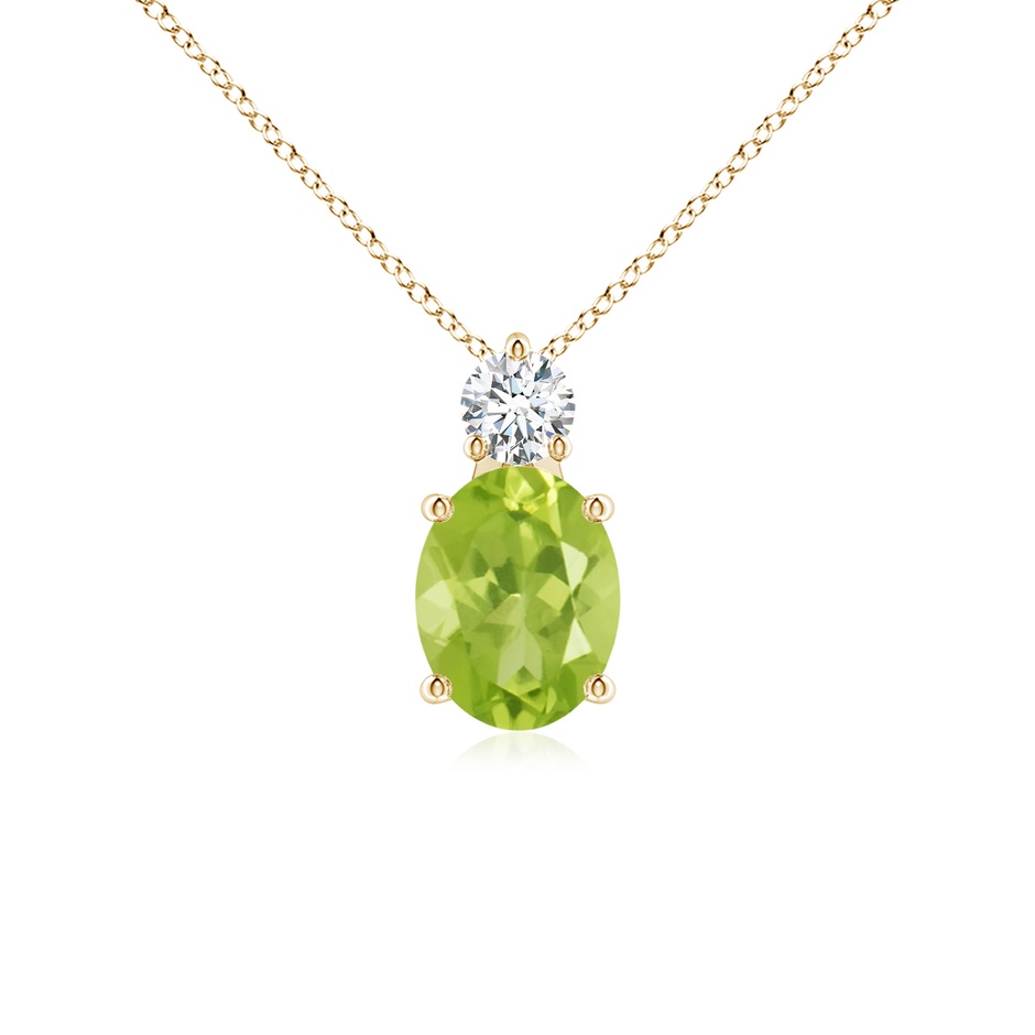 9x7mm AA Oval Peridot Solitaire Pendant with Diamond in 10K Yellow Gold 