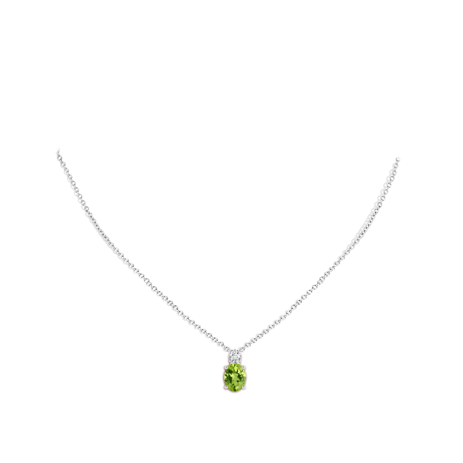 9x7mm AAA Oval Peridot Solitaire Pendant with Diamond in White Gold pen