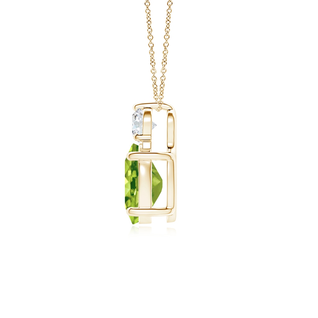 9x7mm AAA Oval Peridot Solitaire Pendant with Diamond in Yellow Gold - side 199