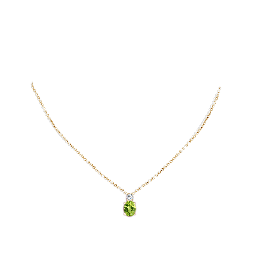 9x7mm AAA Oval Peridot Solitaire Pendant with Diamond in Yellow Gold pen
