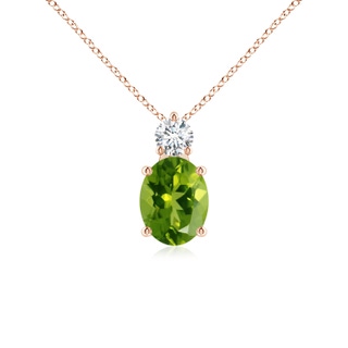 9x7mm AAAA Oval Peridot Solitaire Pendant with Diamond in Rose Gold