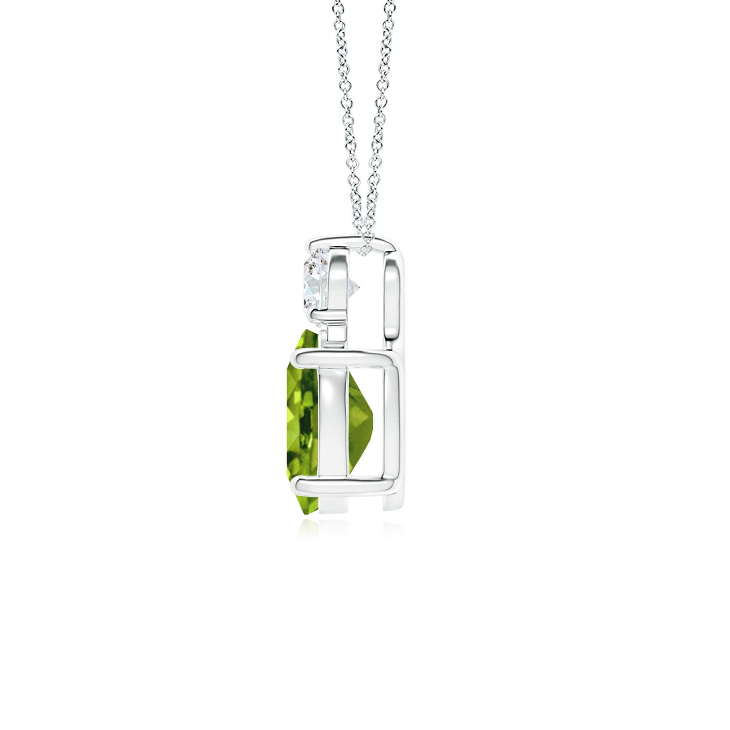 9x7mm AAAA Oval Peridot Solitaire Pendant with Diamond in White Gold