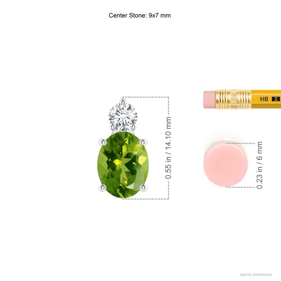 9x7mm AAAA Oval Peridot Solitaire Pendant with Diamond in White Gold ruler
