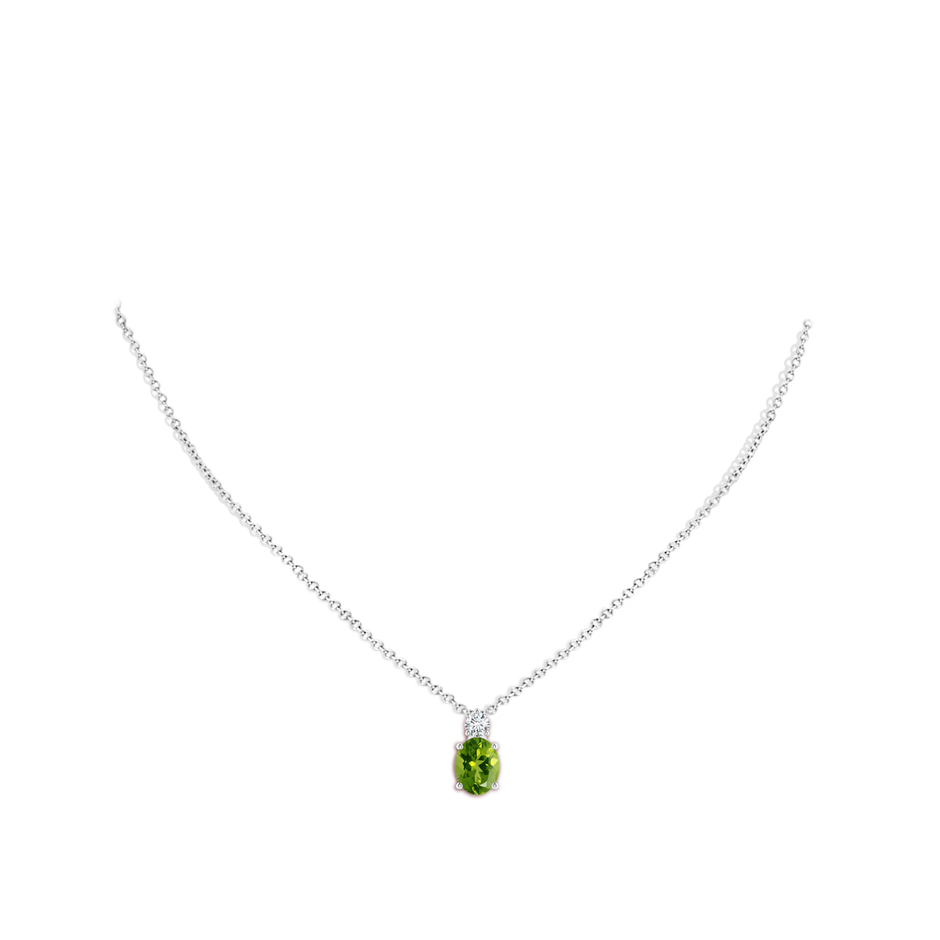 9x7mm AAAA Oval Peridot Solitaire Pendant with Diamond in White Gold pen