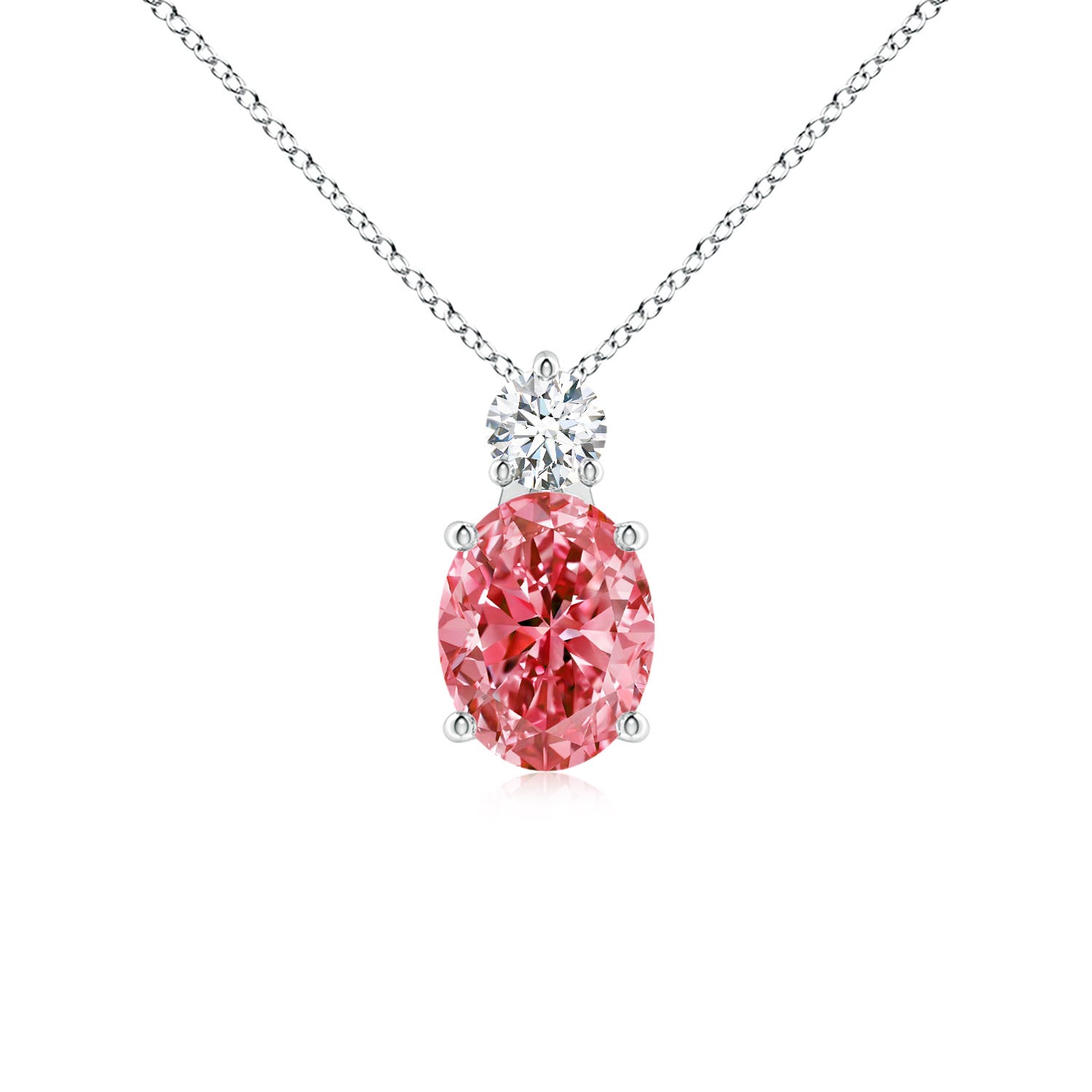 Angara 1.99 CTW Oval Fancy Intense Pink Diamond Solitaire Pendant in 18K White Gold