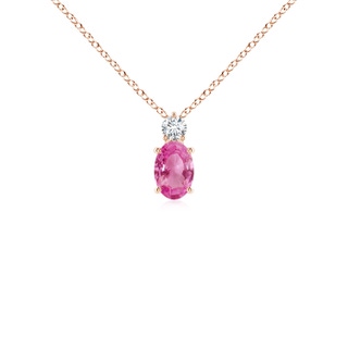 6x4mm AAA Oval Pink Sapphire Solitaire Pendant with Diamond in Rose Gold