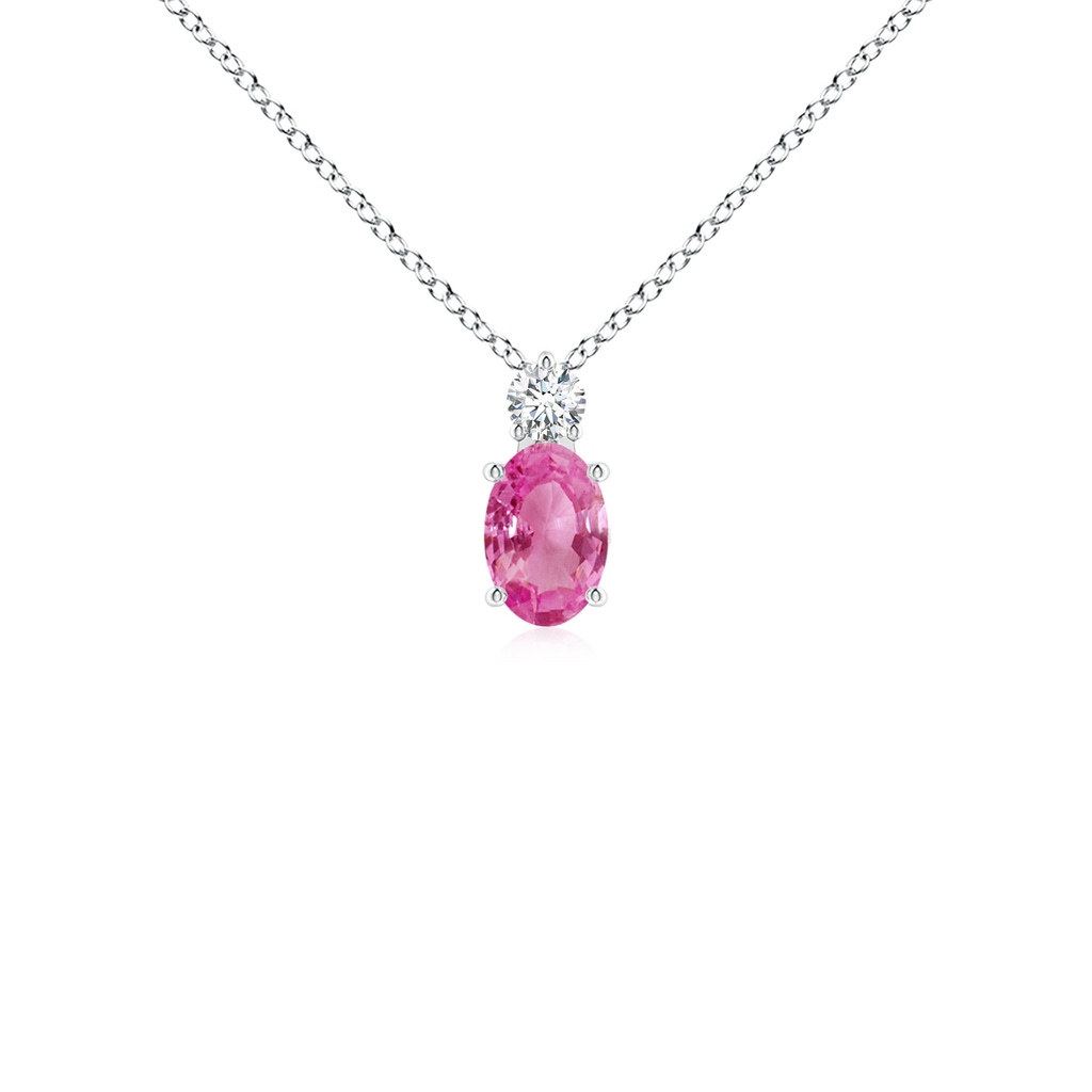 6x4mm AAA Oval Pink Sapphire Solitaire Pendant with Diamond in White Gold