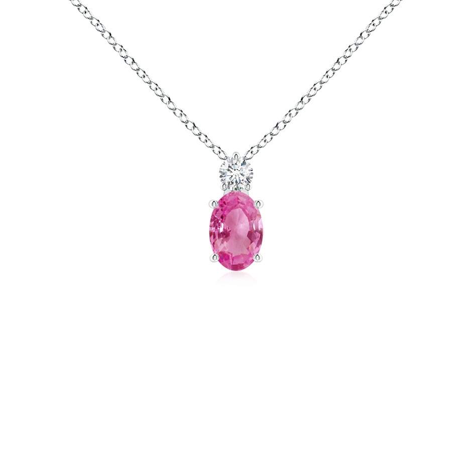 6x4mm AAA Oval Pink Sapphire Solitaire Pendant with Diamond in White Gold 