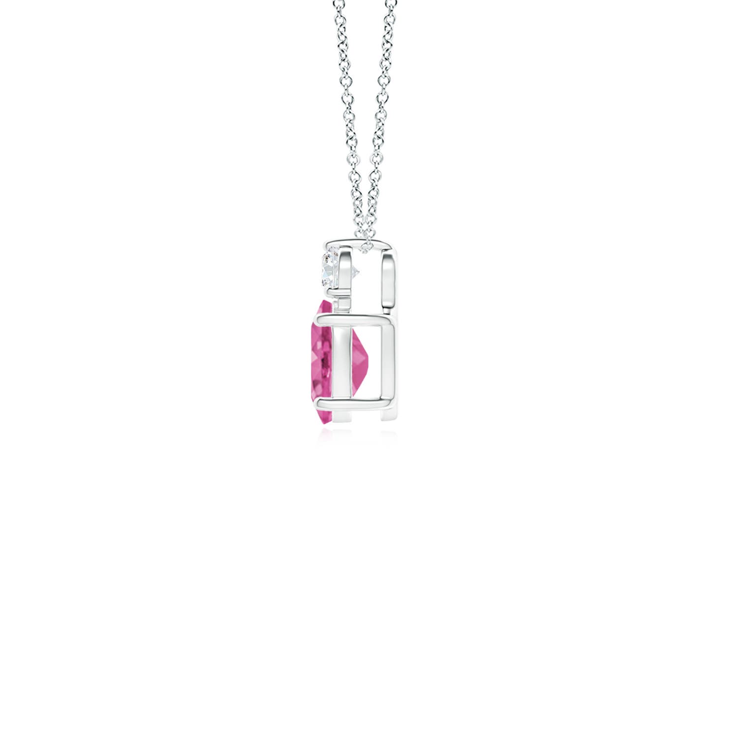 6x4mm AAA Oval Pink Sapphire Solitaire Pendant with Diamond in White Gold - side 3