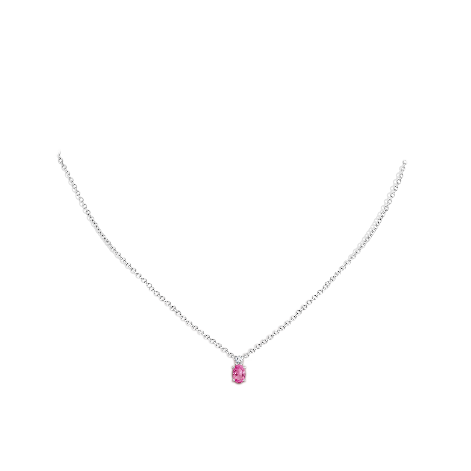 6x4mm AAA Oval Pink Sapphire Solitaire Pendant with Diamond in White Gold - body_neck