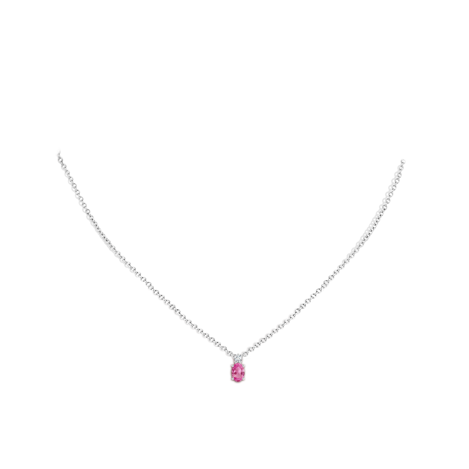 6x4mm AAA Oval Pink Sapphire Solitaire Pendant with Diamond in White Gold pen