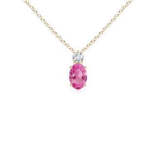 6x4mm AAA Oval Pink Sapphire Solitaire Pendant with Diamond in Yellow Gold
