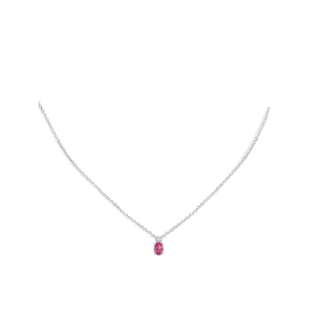 6x4mm AAAA Oval Pink Sapphire Solitaire Pendant with Diamond in P950 Platinum pen